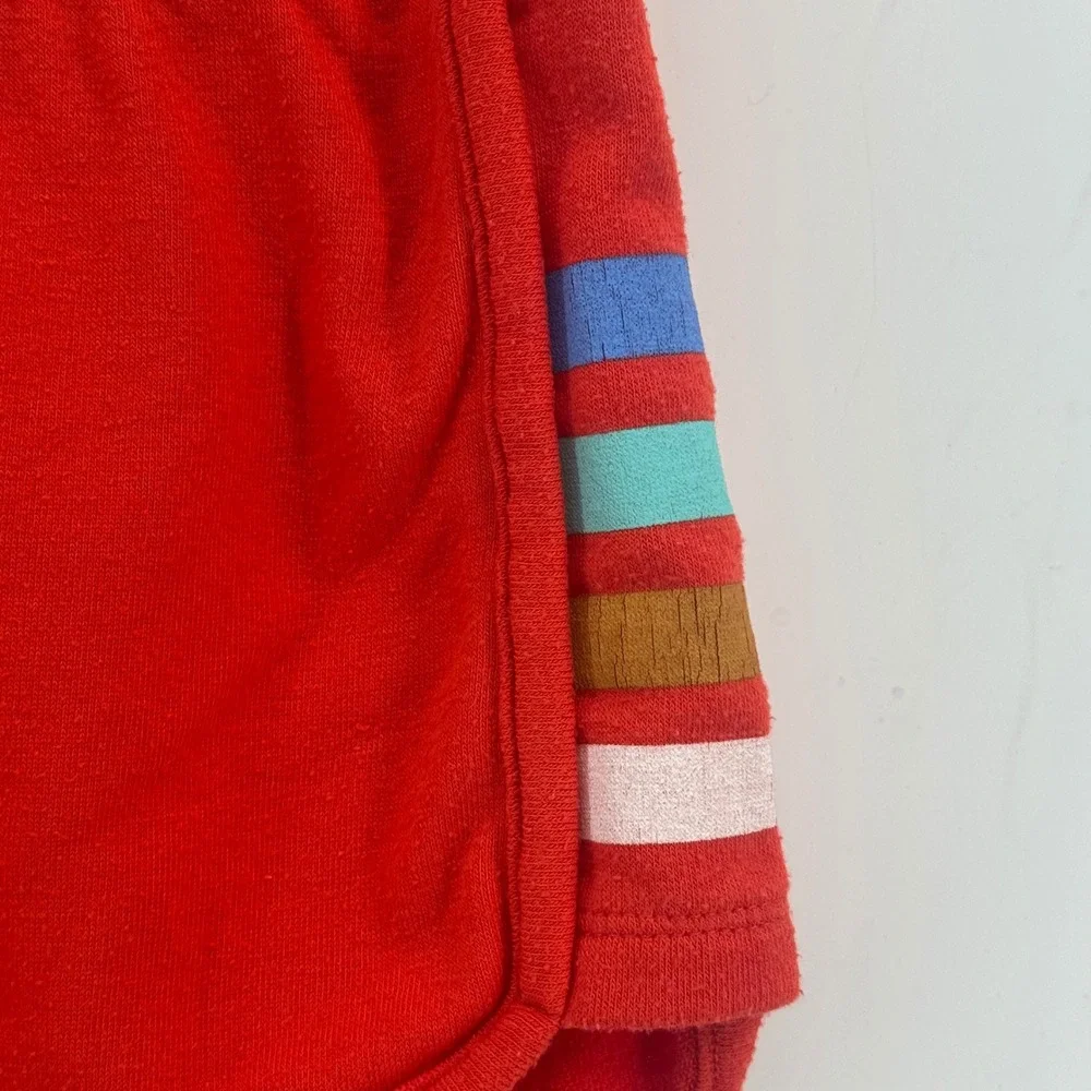 PJ‎ Salvage Red Retro Stripe Lounge Shorts Womens Medium Drawstring Dolphin Hem